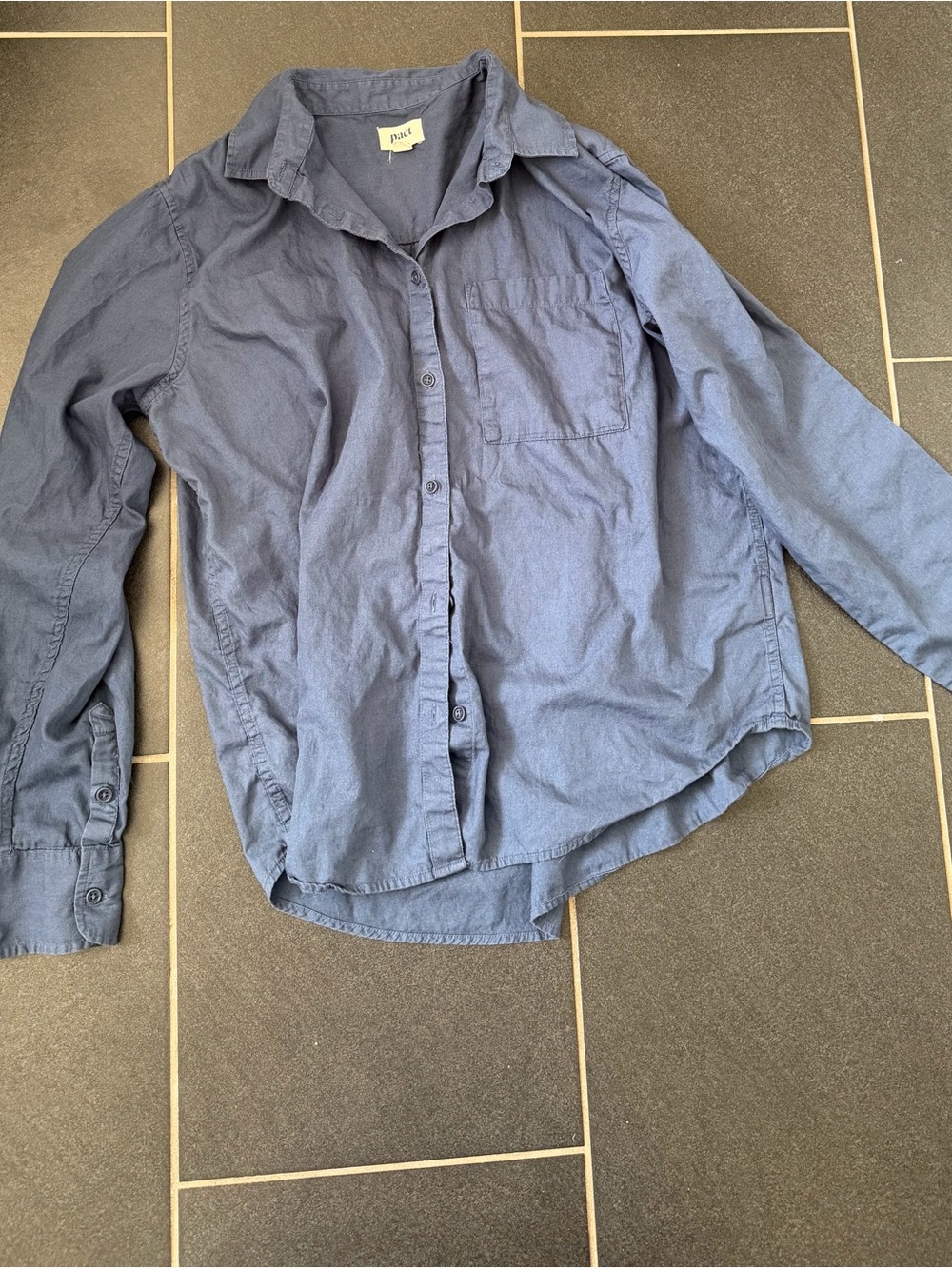 Pact Women’s Large Blue Organic Cotton Button Down Shirt Long Sleeve